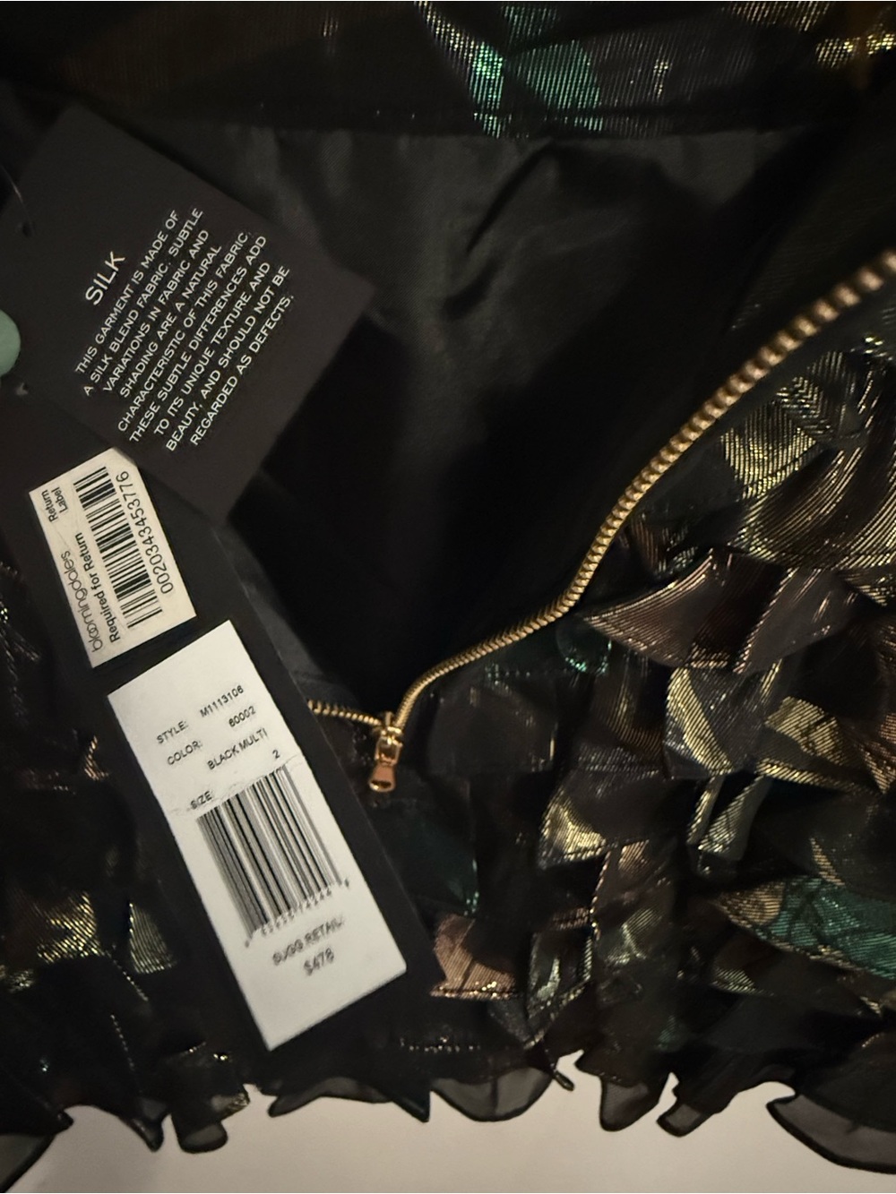 Marc by MarcJacobs Silk Ruffle Mini Skirt size2 Black Iridescent Metallic - Picture 4 of 7